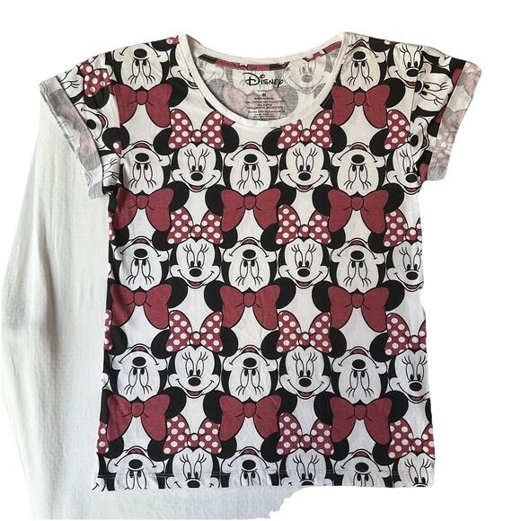 Disney Women Shirt M White Graphic Print Minnie Mouse Logo Crew Neck Pullover - Picture 1 of 6